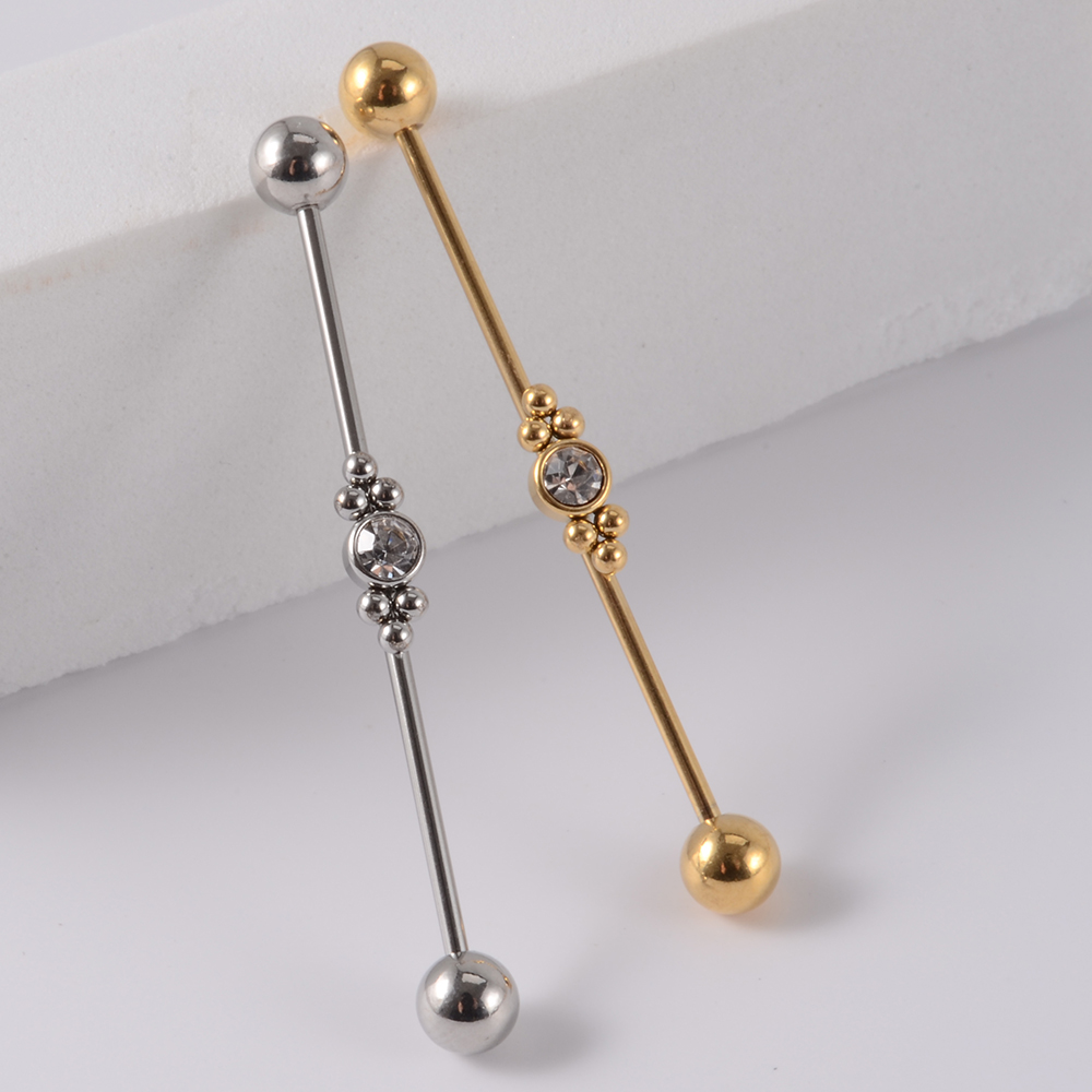 1 pieza de barra Industrial de acero inoxidable, puente largo, Micro inserción, pendiente de circón, joyería transversal para Piercing en la oreja para mujer, 16G