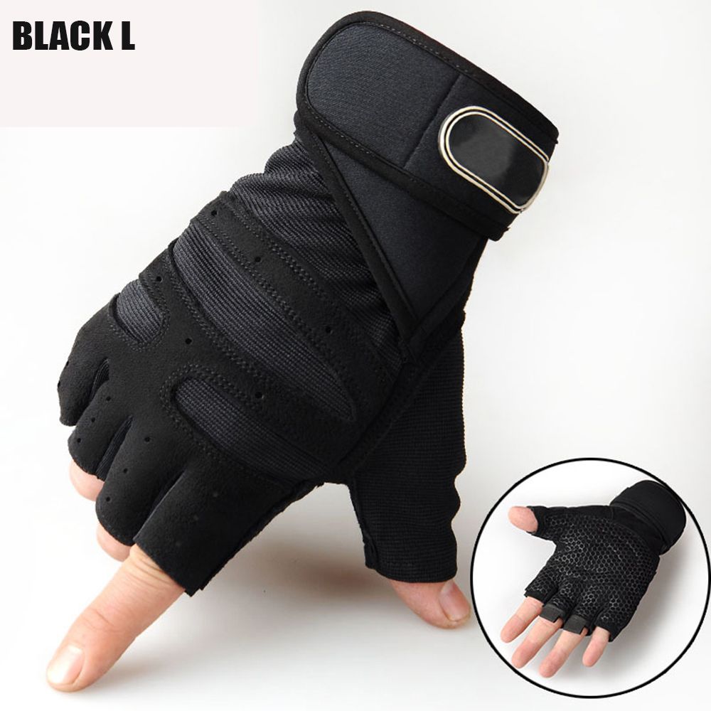1 paire de gants d'équitation sport Fitness gants protéger poignet haltérophilie demi doigt gants Gym musculation formation gants: Black / 9.5 inches