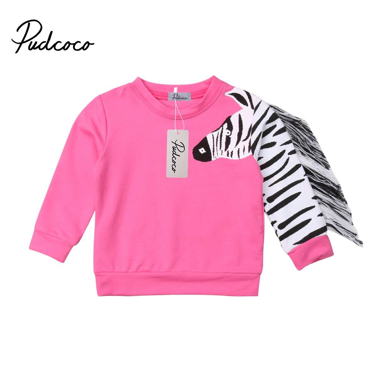Pudcoco zebra kvast piger sweatshirt børn baby efterårstøj langærmet bomuld hættetrøjer overdele børn baby piger tøj