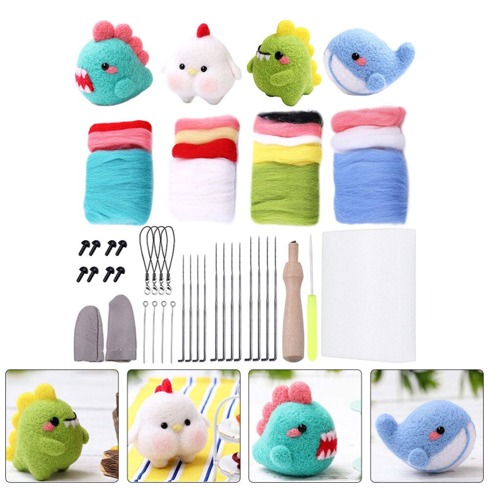 4 Set Beginners Needle Felting Kit Adorable Wool Felting Starter DIY Animal Kit