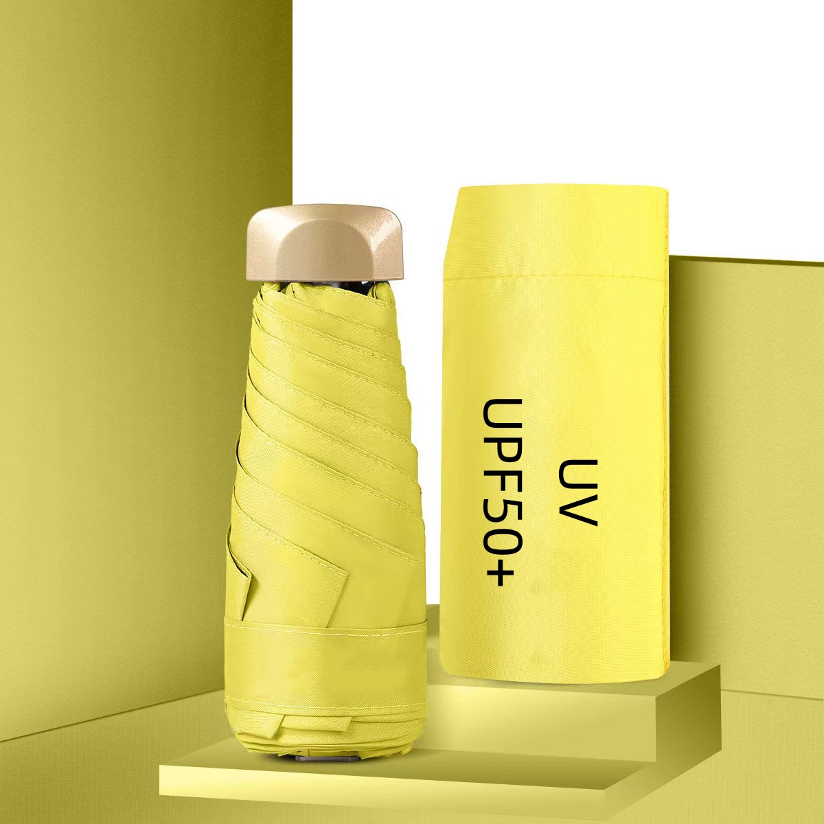 Mini Pocket Umbrella Small Sun Rain Umbrella Vinyl Folding Umbrella UV Ultraviolet Protection Sun Shade Pocket Parasol Capsule: light yellow