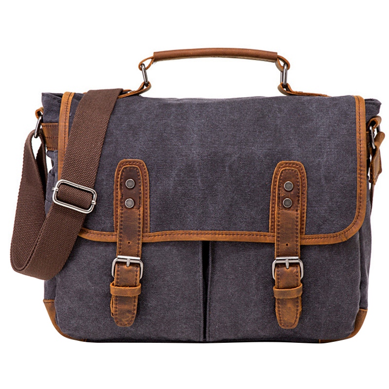 Tftp-Vintage Canvas Tas Aktetas Europa En Amerika Schouder Messenger Bag: Gray