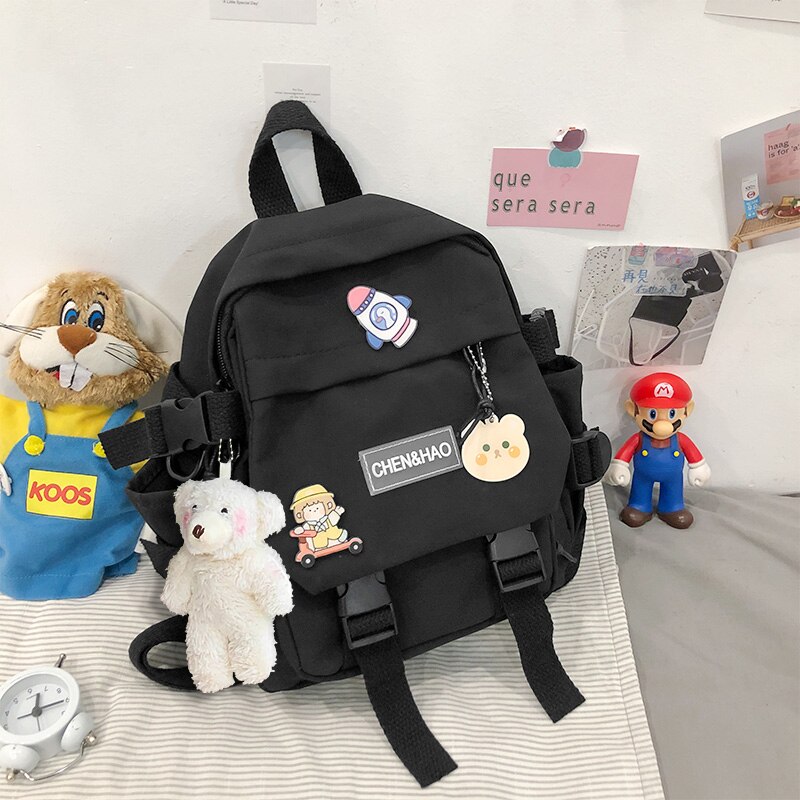Zaino da donna piccolo zaino da scuola per ragazze impermeabile in nylon moda giapponese casual borsa da ragazza femminile mini: black / Only Backpack