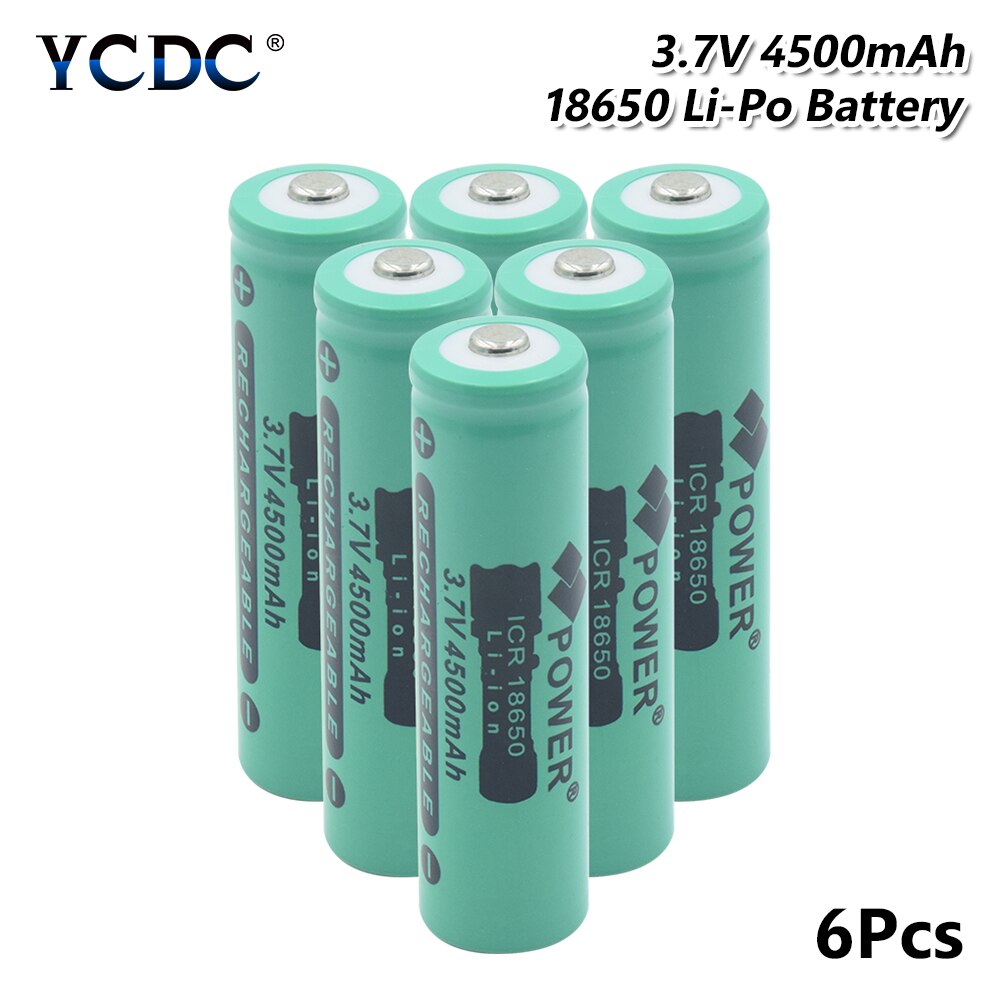 3.7V 4500mAh 18650 Rechargeable Li-ion Battery for LED Torch Flashlight electronic product 18650 batteries: 6 Pcs