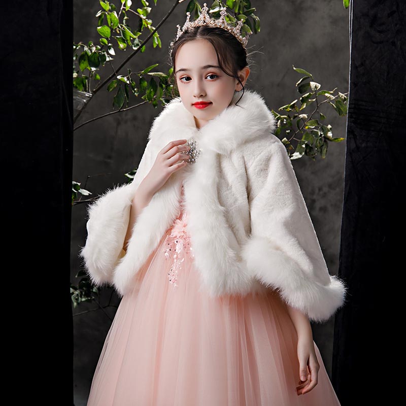 Kids Meisjes Faux Fur Jacket Wedding Witte Mantel Voor Communie Jurk Bloem Meisje Bont Bolero Uitloper Cape Winter Warme Jas jas