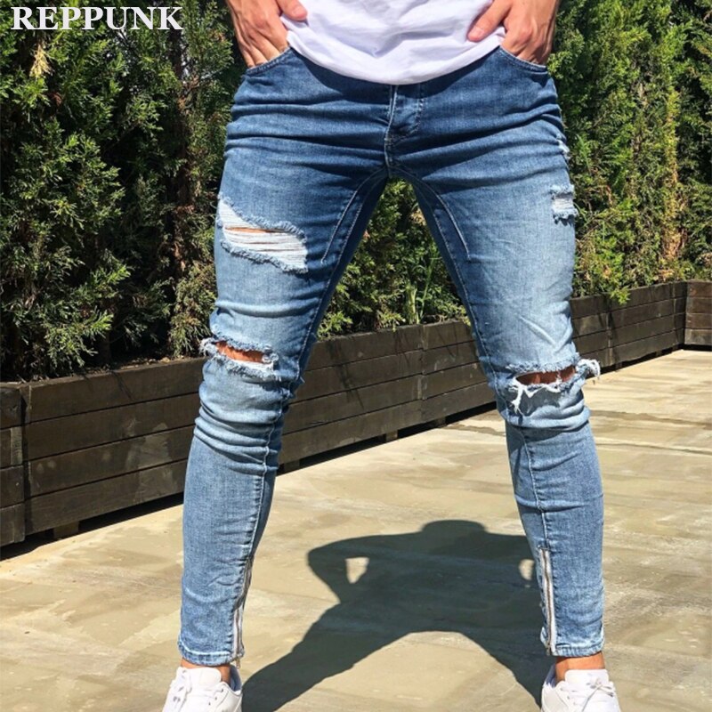 Skinny Jeans Men Pure Color Denim Cotton Vintage Hip Hop Wash Work Trousers Plus Size male streetwear denim Pants