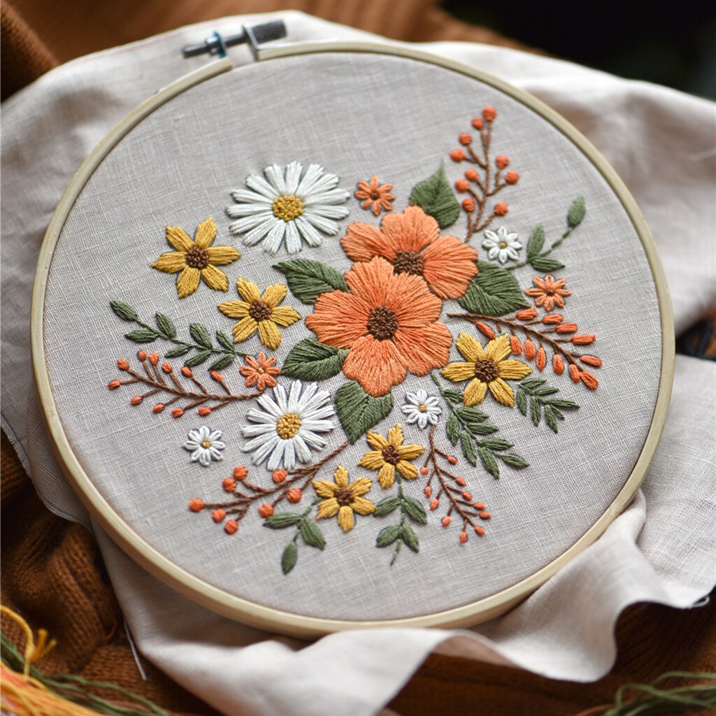 Kit de broderie florale pour débutant, adulte, enfant, bricolage, aiguille, point de croix