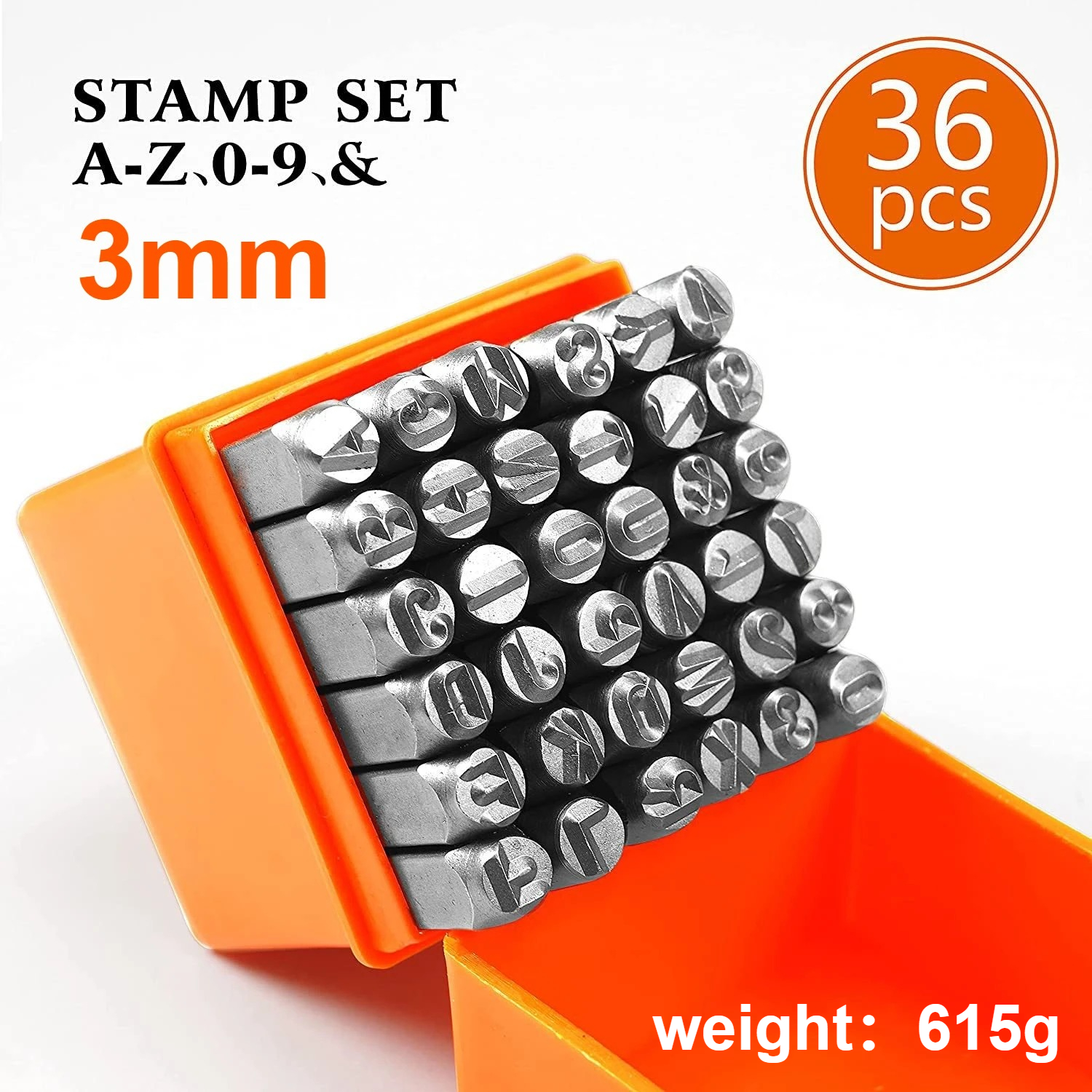 36 1.5mm-8mm teiliges stempelset aus stahl, bestehend aus zahlen- und buchstabenstempeln aus legiertem stahl, geeignet für schmuckherstellung und bastelarbeiten.: Hellblau