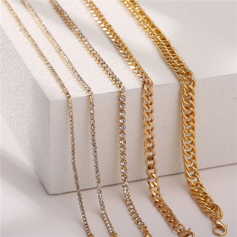 17Km Boho 5 Stks/set Gouden Ketting Enkelbanden Set Voor Vrouwen Vintage Multilayer Crystal Enkelband Beach Vlinder Voet Armband Sieraden: CS51596