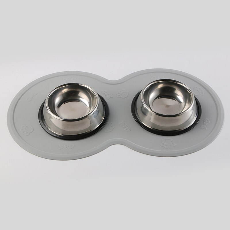 Silicone Waterproof Pet Feeding Mat Double Dog Bowls Dog Wear-resistant Pet Water Food Holder Cat Feed Bowl Mats