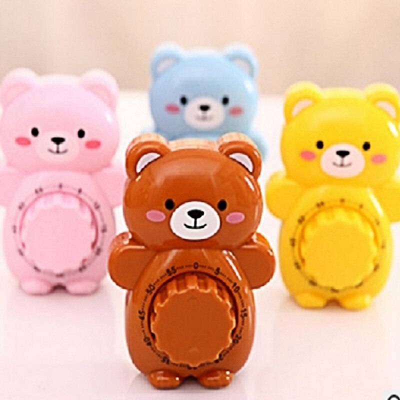 Four Colors Cute Bear Shape Mechanical Timer No Batteries Max 60 Minutes For Chef Cooking Baking Alarm Clock Stopwatch Gadgets