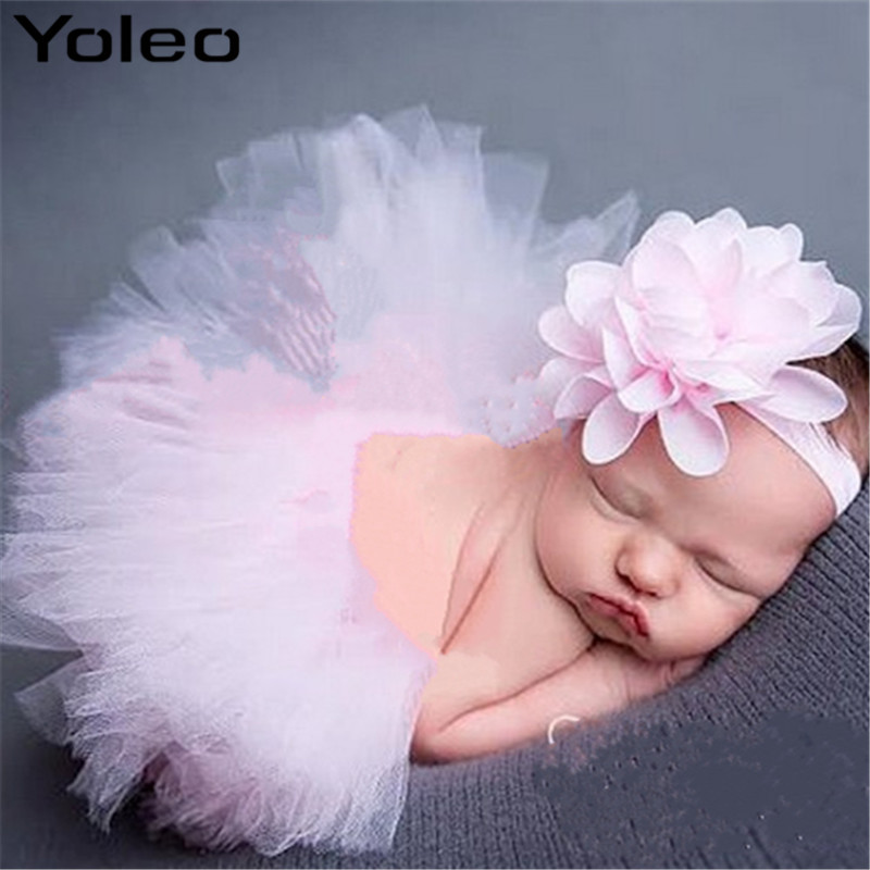 Yoleo Baby Meisjes Tutu Rok En Bloem Hoofdband Pasgeboren Fotografie Props Prinses Outfit Baby Ball Grown 0-3M