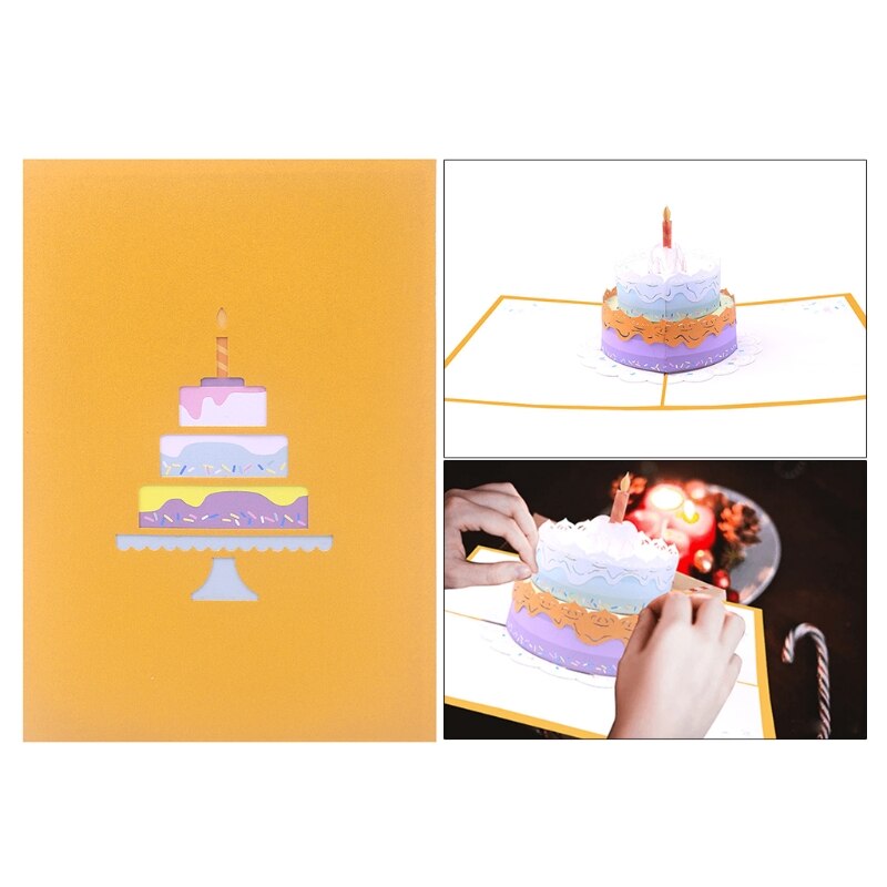 3D Pop-Up Greeting Card for Happy Birthday Cake Box Balloon Wedding Party with Envelope: C