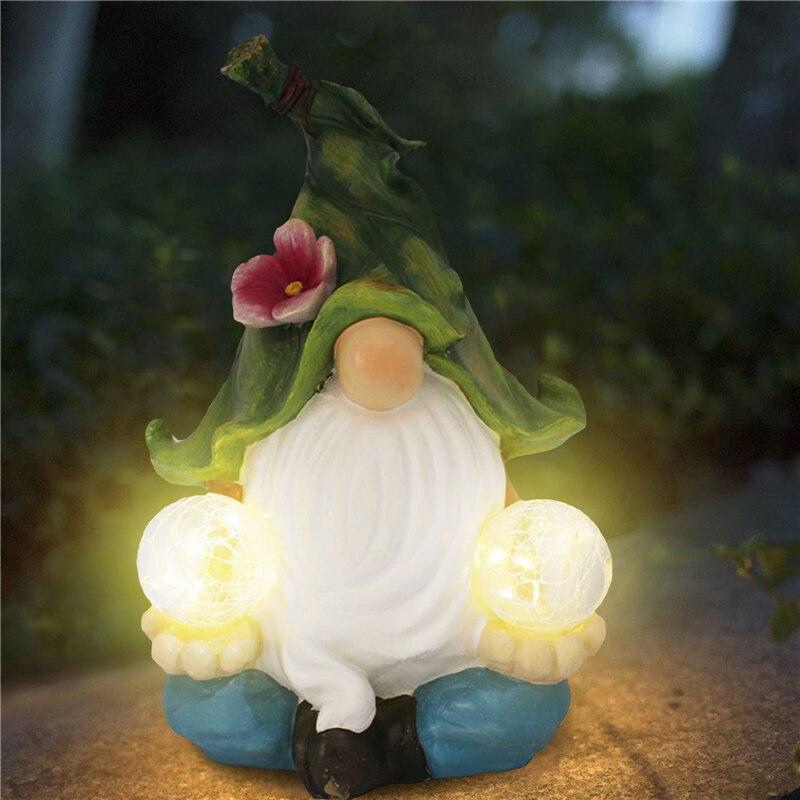 Solar Gnome Statue Garden Light Dwarf Figurines with Led Light Outdoor Lawn Patio Decor Resin Home Zen Yoga Meditation Sculpture