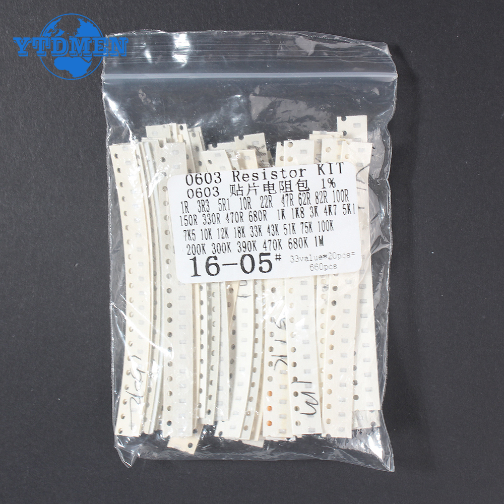 660PCS Resistencia SMD 0603 0805 1206 1% Resistencia Kit surtido 1 Ohm - 1M Ohm Resistencias en chip