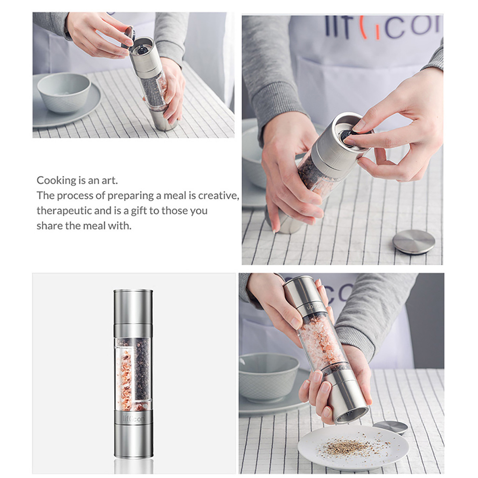 2 In 1 Kitchen Grinder for Salt Pepper Stainless Steel Mill Grinder Peper Spice Seasoning Mill Grinder Hand Kitchen BBQ Tools