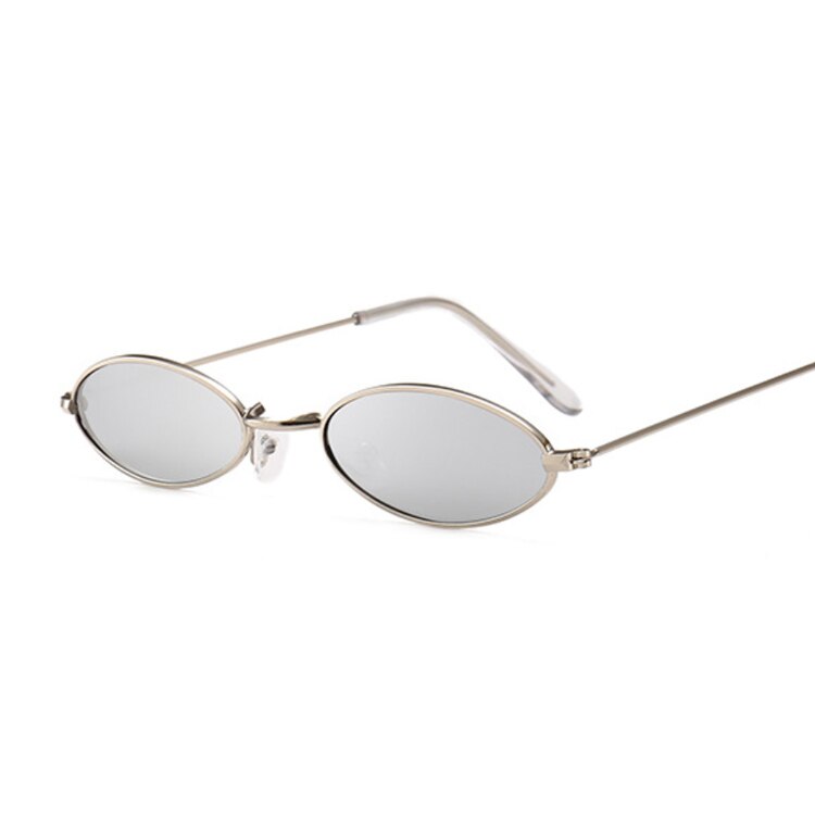 Små ovala dam solglasögon märke solglasögon kvinnor legering röd svart spegel hip hop utomhus oculos de sol: Silversilver