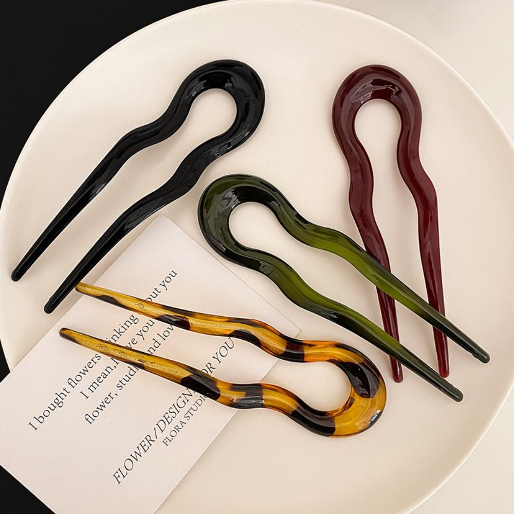 Horquilla para el pelo en forma de U, palitos para el pelo de geométrico a la de acetato, horquilla de carey, accesorios para la cabeza para mujeres y niñas
