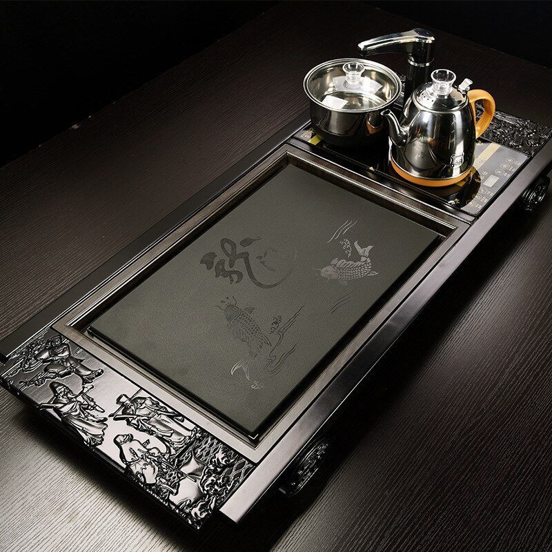 Solid wood tea tray, drain water storage, kung fu tea set, drawer, tea room, tabletop, chinese tea room ceremony tools