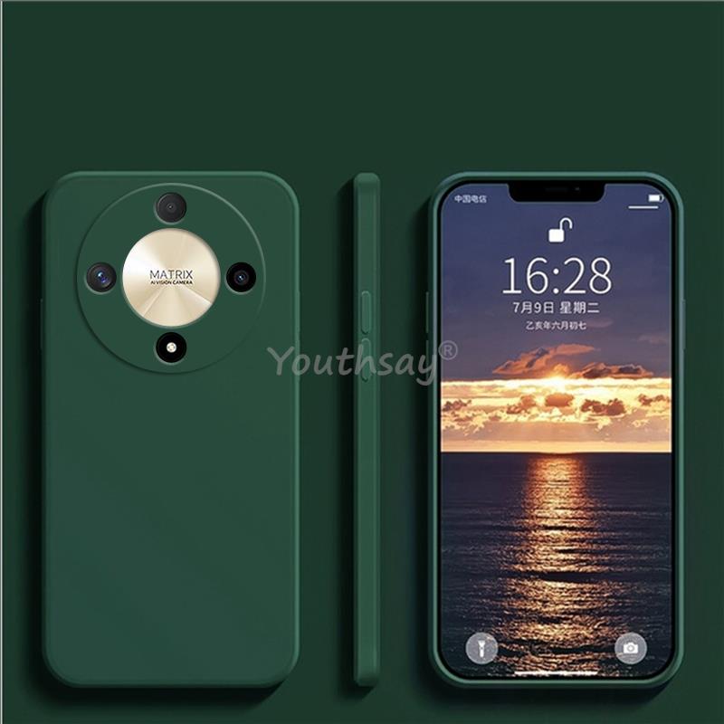Coque en silicone liquide pour Honor X9b X9a X8A X7A, étui de protection souple en TPU d'origine: Tissu de coton / Noir Vert