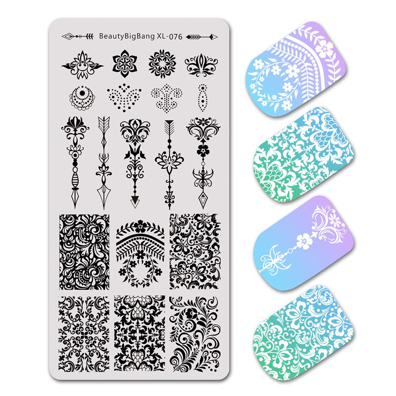 BeautyBigBang Stamping Plates for nails Flower butterfly Theme Nail stamping Plates Template Rectangle Nail Art Stencils XL-068