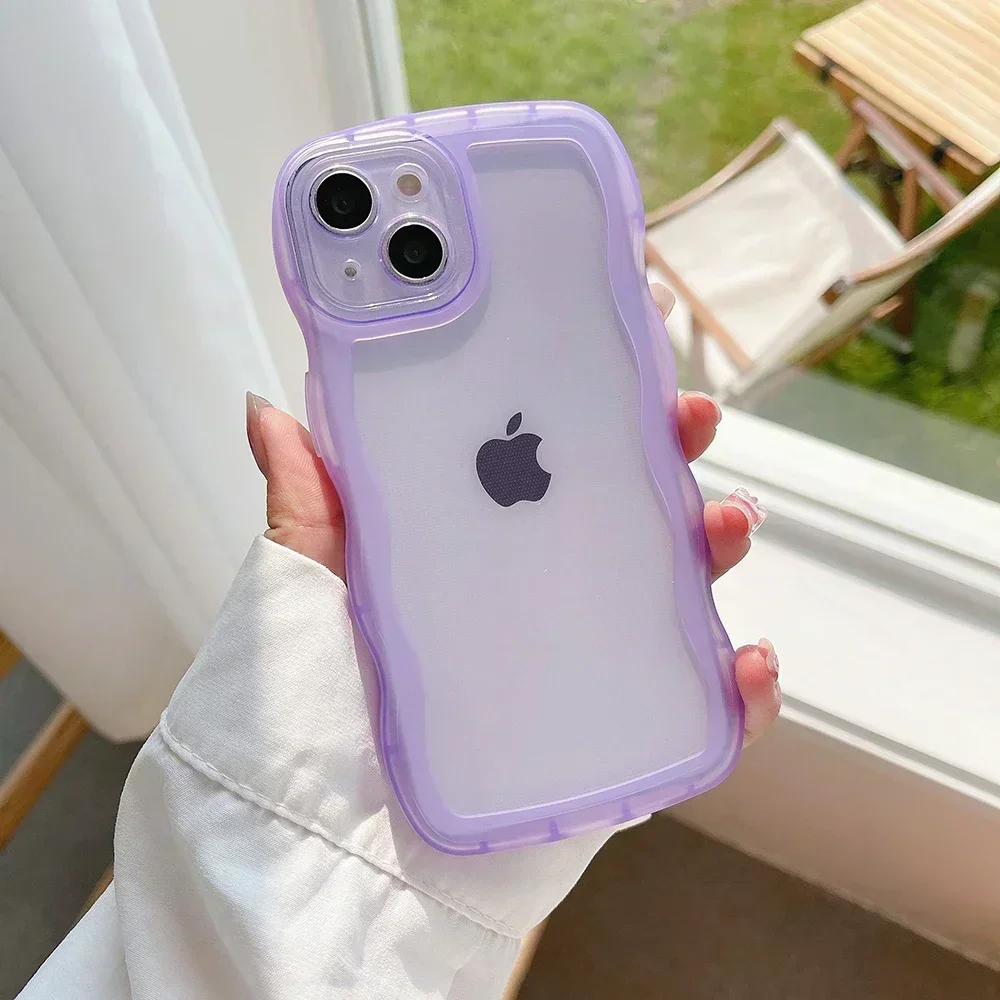 Para iPhone 16 15 14 Pro15 14 16 Pro Max 16 Plus funda bonita transparente onda rizada híbrida a prueba de golpes cubierta de parachoques Fundas suaves: Para iPhone 16 Pro / Beige