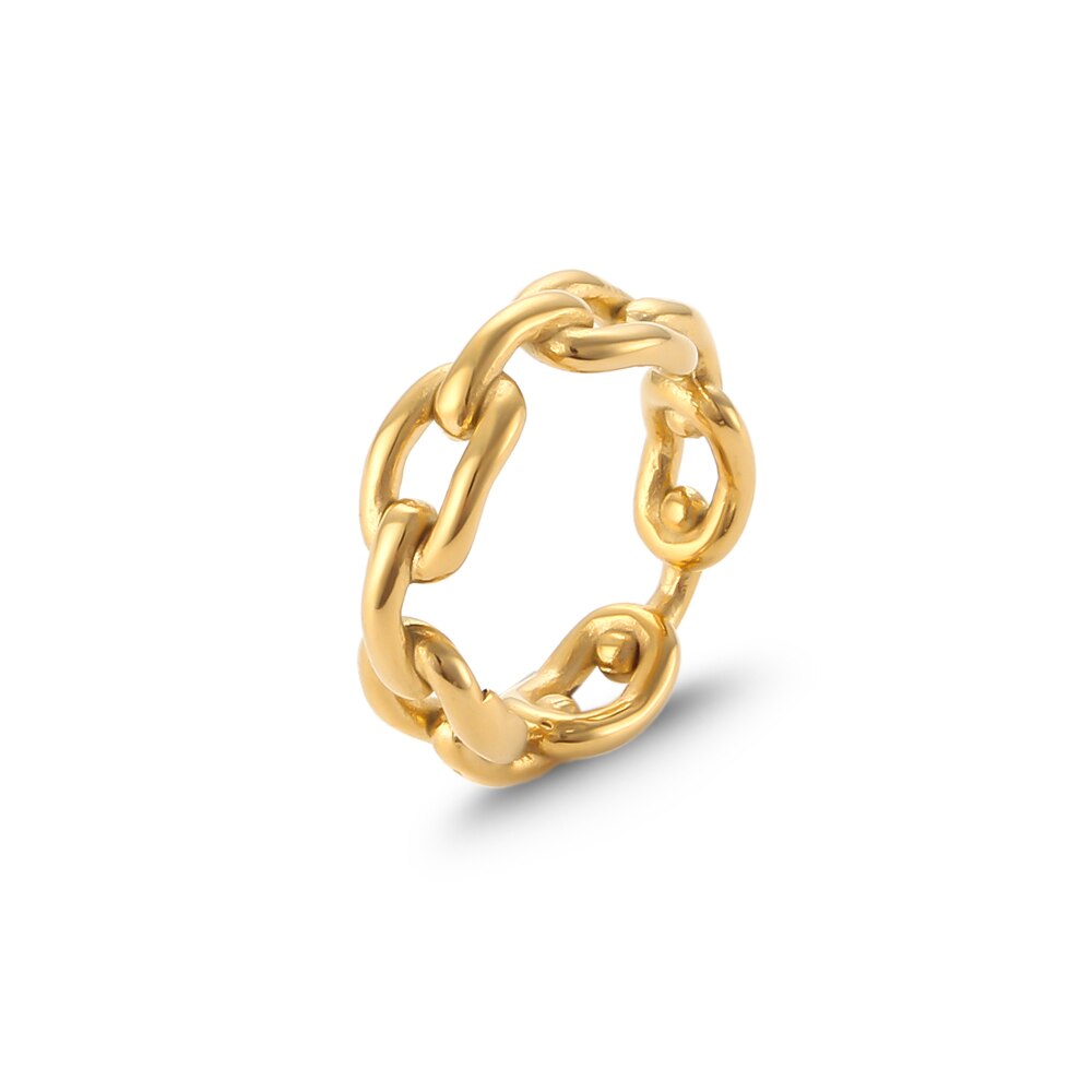 2022 Basic Stainless Steel Waterproof Jewelry Party Ring Ladies Bold Link Chain 18K Gold Rings For Women: 6 / Stereoscopic Chain