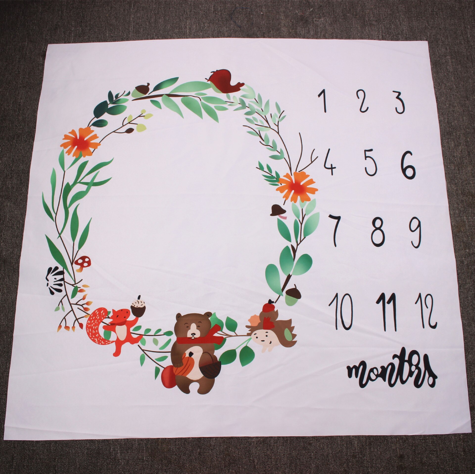 0-12 Month Cartoon Pattern Infant Baby Milestone Photo Props Background Blankets Play Mats Backdrop fotografia bebê blacket: bear