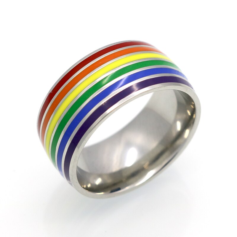 Klassieke heren dames regenboogkleurige ring titanium stalen trouwring ringbreedte 10mm maat 6-12 sieraden