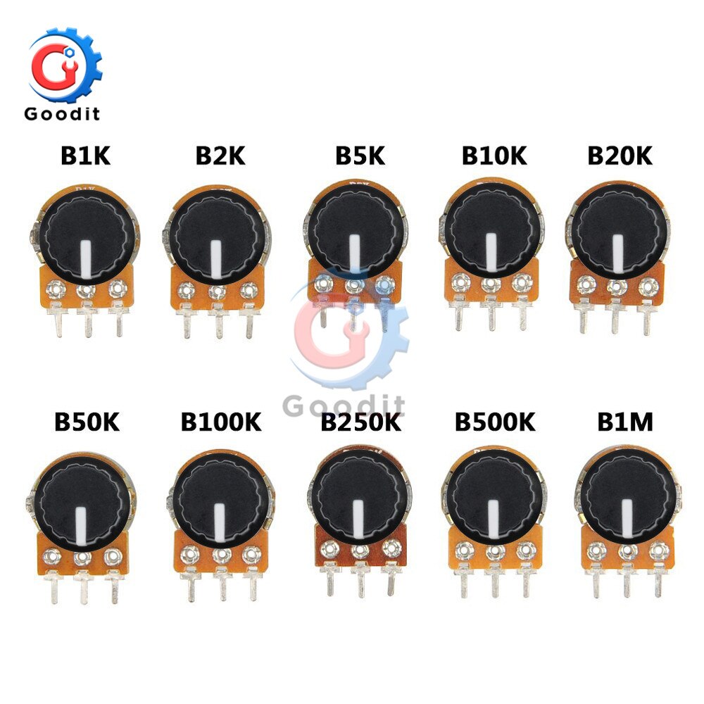 WH148 5Pcs/lot 1K 10K 20K 50K 100K 500K Ohm 15mm 3 Pin Linear Taper Rotary Potentiometer Resistor for Arduino with AG2 White cap