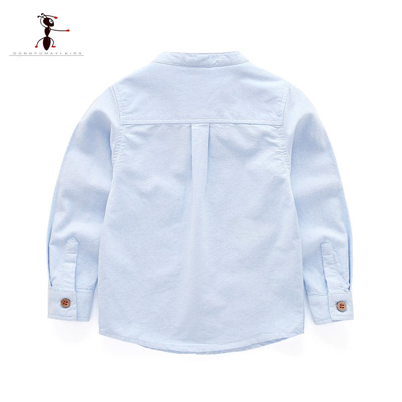 Kung Fu Ameise Frühling lässig Jungen Hemden Oxford Textil Baumwolle Weiß Hemden Taschen Oansatz Feste Baby freundlicher Kleidung 1825