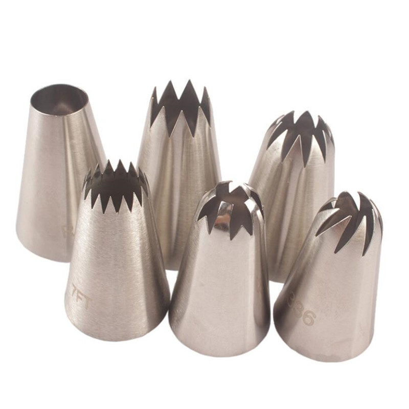 6 Stuks Grote Icing Piping Nozzles Voor Decorating Cake Bakken Cookie Cupcake Piping Nozzle Rvs Pastry Tips Cupcake