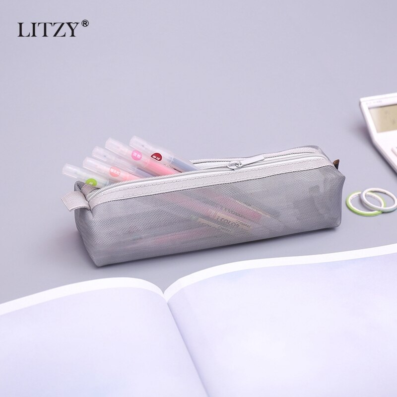 Czarny przezroczysty piórnik robić szkoły nylon piórnik siatka piórnik mały długopis szkolne artykuły papiernicze prezenty