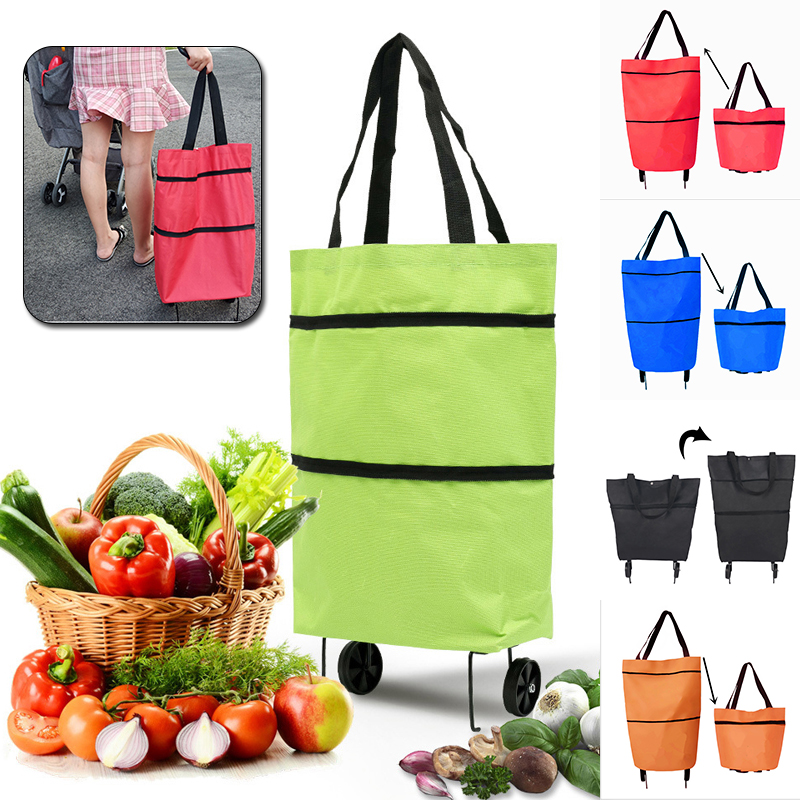 1PC Shopping Bags Folding Grocery Storage Handbag Large Capacity With wheels Reusable Folding Grocery Nylon Handbag