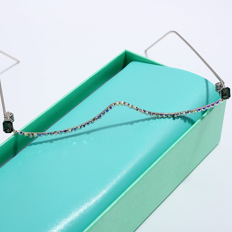 Diamond Eyeglasses Frame For Women Luxury Crystal Half Frame Glasses Colorful Chain Red Green Pink Rhinestone Glasses