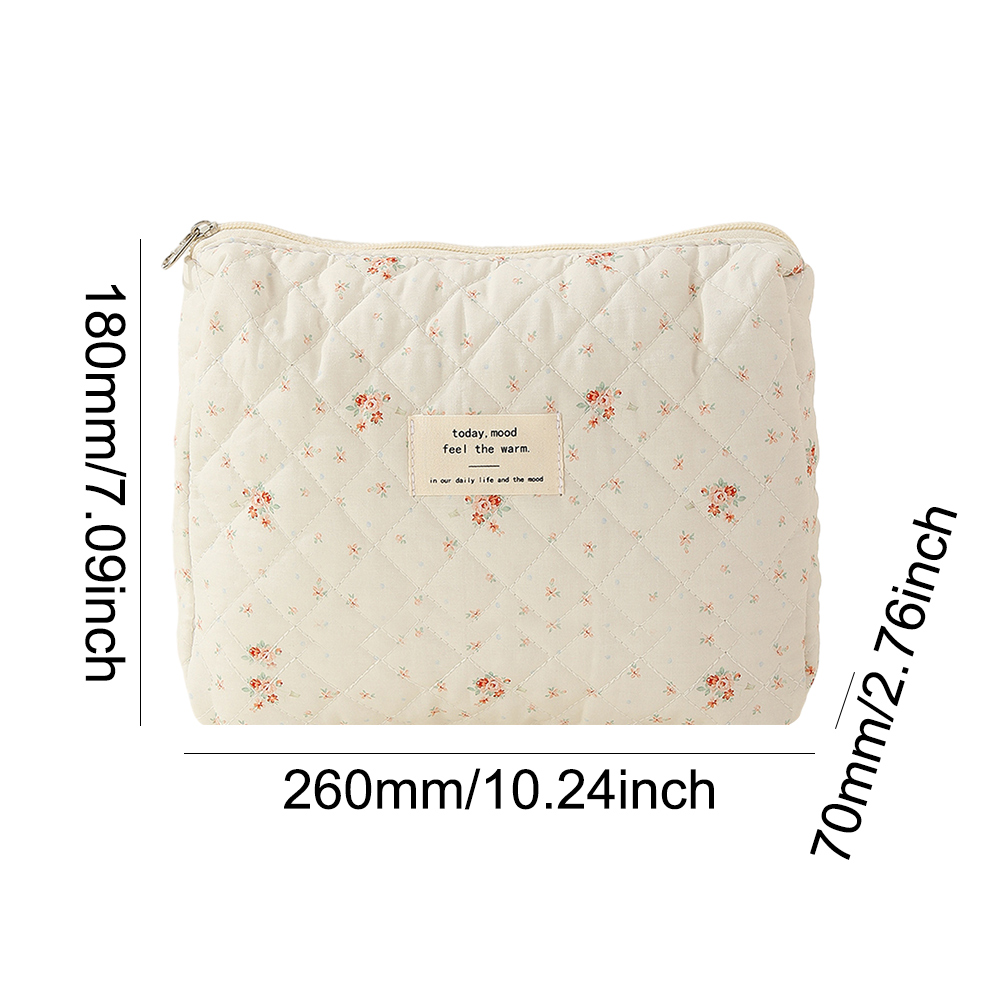 3pcs/set Ladies Quilted Cotton Storage Bag Aesthetic Printed Makeup Bag Women's Large Capacity Toiletry Organizer Cosmetic Pouch: green