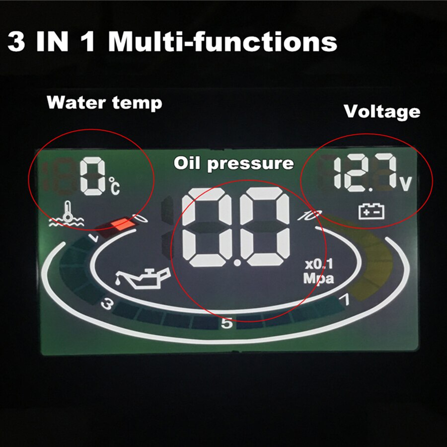 LCD 3 in 1 Gauge Meter 12v/24v Car Oil Pressure Gauge + Voltmeter Voltage Gauge + Water Temperature Gauge Meter With Sensors