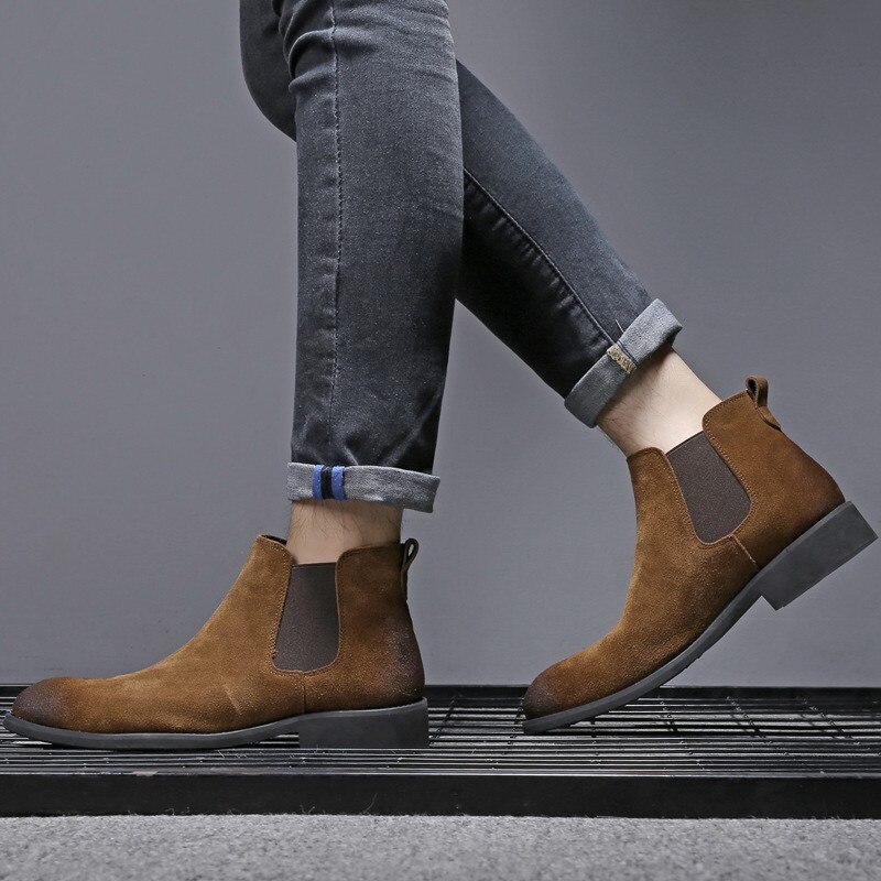Errfc herr bruna chelsea boots rund tå man svarta ankel boots för man mocka nubuck trending skor 38-45