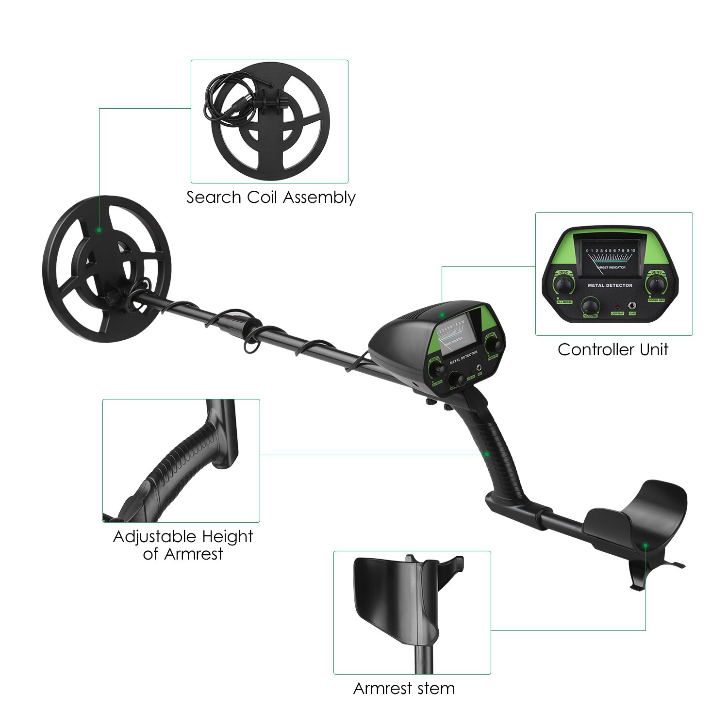 Underground metal detector gold detector gold prospector beginner portable metal detector with headset + engineer shovel