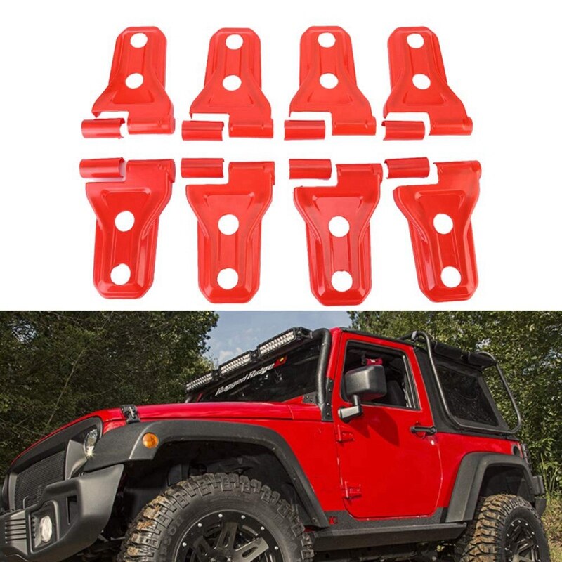 Door Hinge Cover, 8 ABS Chrome Plated Side Door Hinge Cover Exterior Molding Trims for Jeep Wrangler JL Red