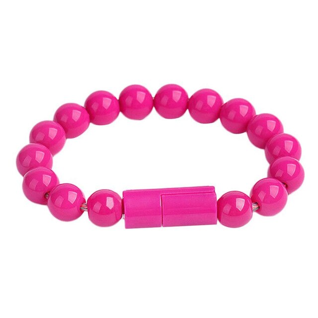 Pulsera de cuentas de Color puro, Cable Micro USB tipo C, Cable de carga de sincronización de datos para iPhone, Samsung, huawei, cargador de teléfono móvil Android: for Micro USB / rose red