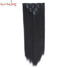 Qjz13055/2 2 Stuks Xi. Rotsen Synthetisch Clip In Hair Extensions Rechte Haarstukje Haar Clips Haarspelden Naturl Zwart