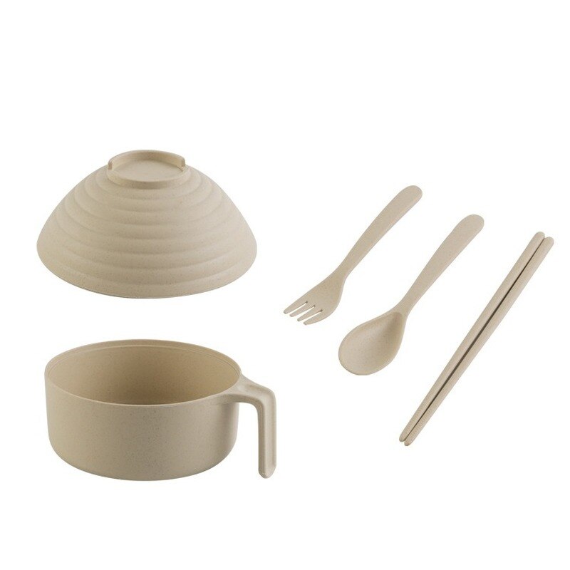 1Set Noodles Bowl with Lid Handle Dinnerware Wheat Straw Style Soup Bowl Microwavable Bowl Electric Lunch Box Food Container