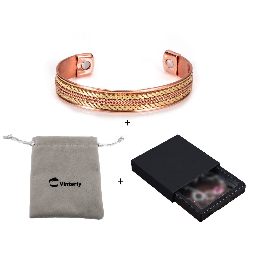 Vinterly Twisted Puur Koperen Magnetische Armbanden Voordelen Verstelbare Open Manchet Sieraden Voor Vrouwen Mannen 12Mm Hoge Magneet Resizeable: Rose Goud Kleur