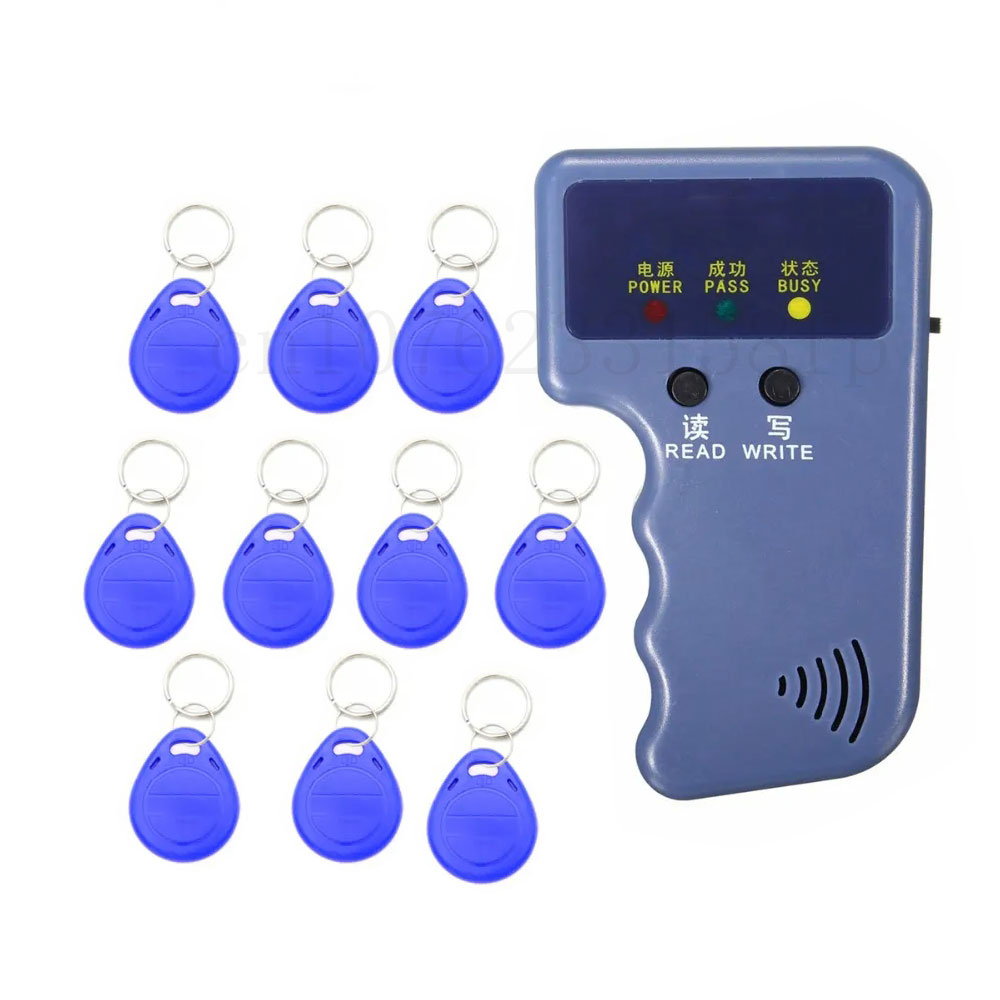 Lector de código EM4100 TK4100 RFID, dispositivo de lectura portátil de 125KHz, copiadora, escritor, duplicador, programador, EM4305, T5577, tarjetas de identificación y Keyfobs regrabables: Azul