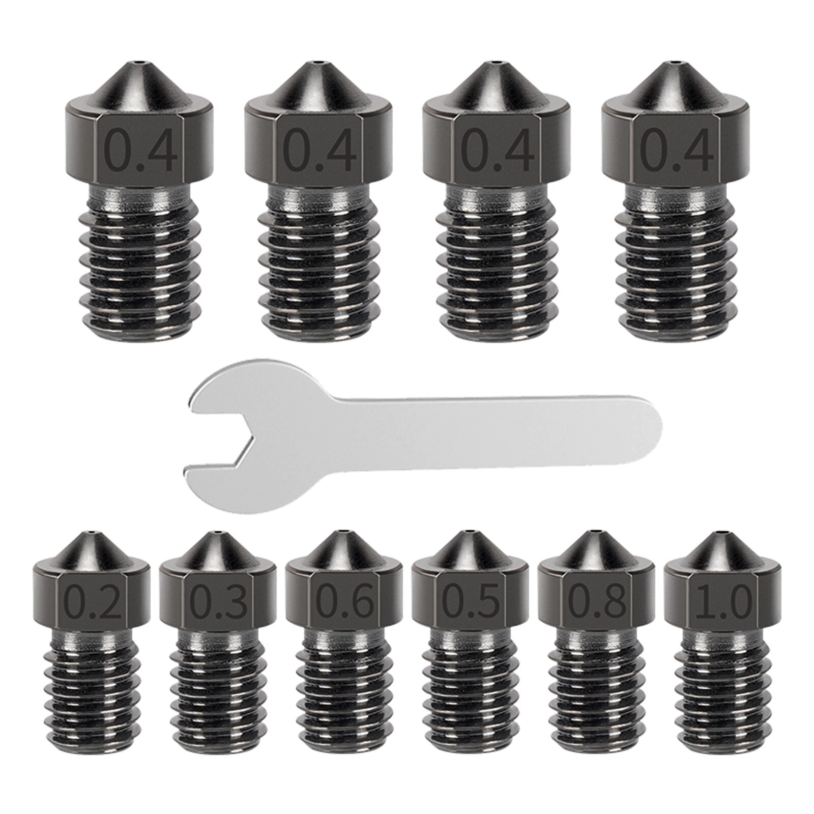 KINGROON MK8 E3D Nozzle V5 V6 M6 Thread Hard Steel Brass Nozzles for 1.75mm filament E3D MK8 Hotend Extruder 3D Printer Parts: E3D Hard Steel 10pcs