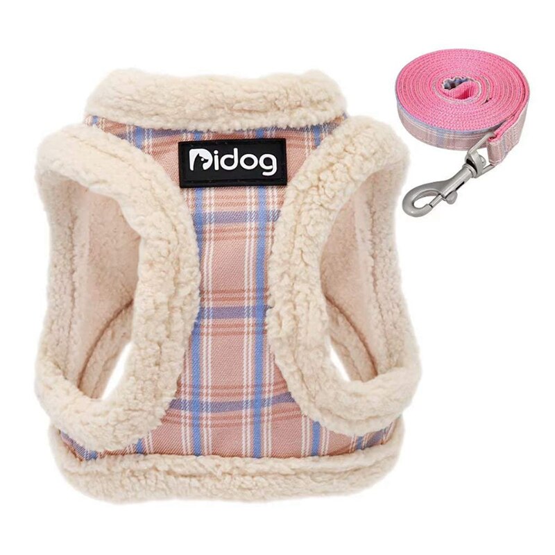 Pet Supplies Dog Harness Vest Plush Velvet Dog-Harness No-Pull-Harness Adjustable-Harness With Leash Coat For Small Animal: Pink plus velvet / M