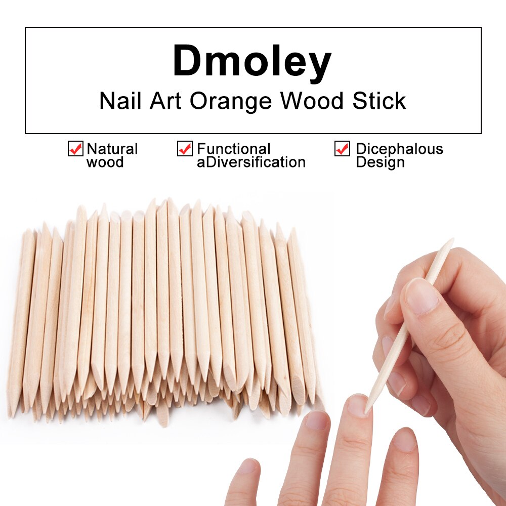 Dmoley 100/50/10 stk trekutikula pusher oransje trepinnefjerner pedikyr manikyr nail art design picke