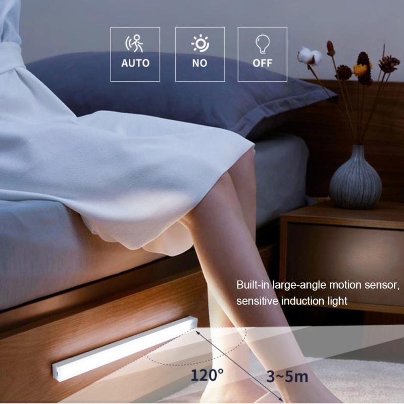 Led natlampe bevægelsessensor nødlys trådløs usb genopladelig lampe skab garderobe lampe under baggrundsbelysning til køkken