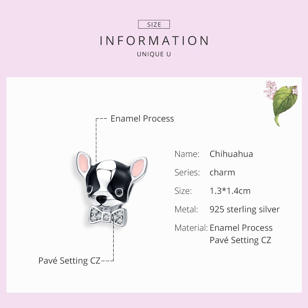 Dog Charms BISAER 925 Sterling Silver Black White Enamel Chihuahua Beads Charms fit for Bracelets Silver 925 Original Jewelry